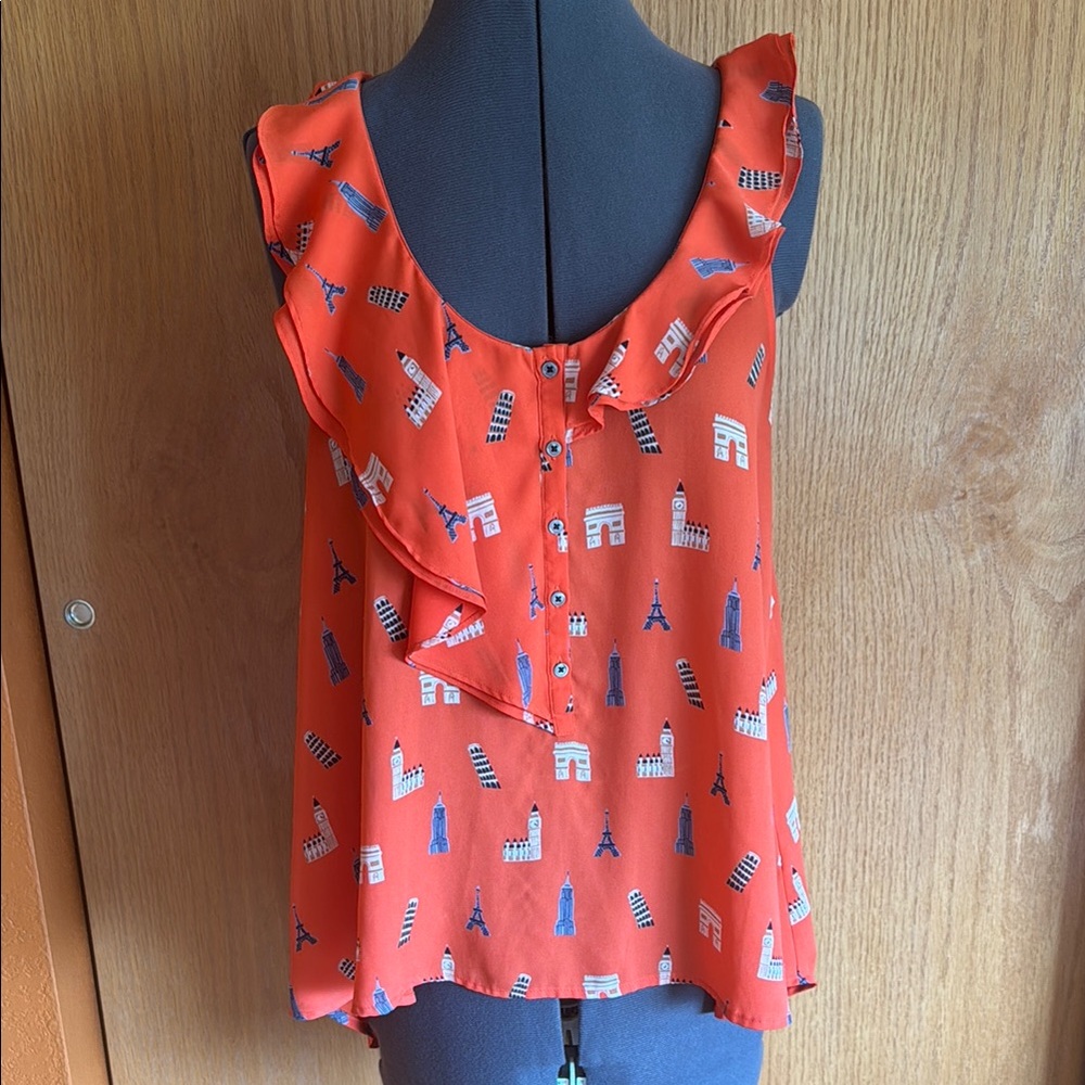 Anthro Maeve European Travel Ruffle Tank